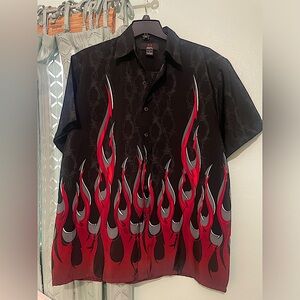 Y2K vintage Men's Black and Red Flame Shirt